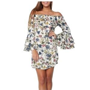 MISA‎ Los Angeles Amal Floral Print Off The Shoulder Mini Dress Size S